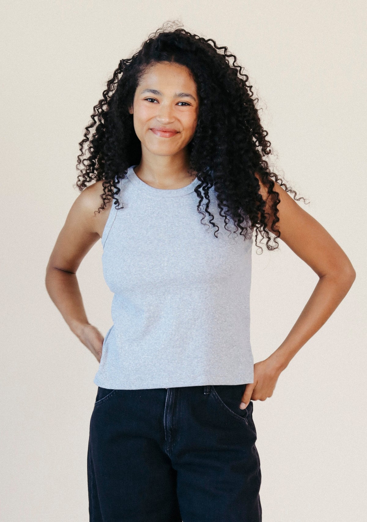 Heather Gray Organic Cotton Women's Ribbed Tank Top made in the USA