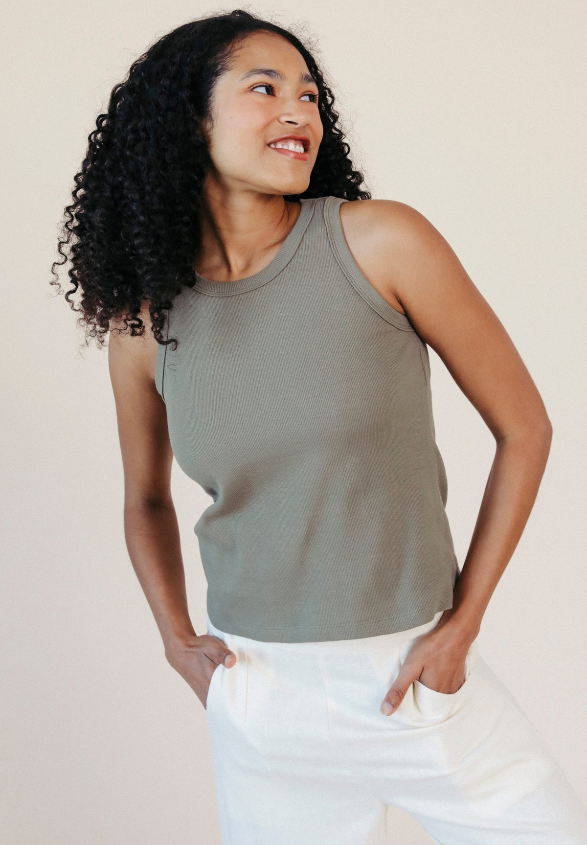 Sage Green Organic Cotton Women's Ribbed Tank Top made in the USA