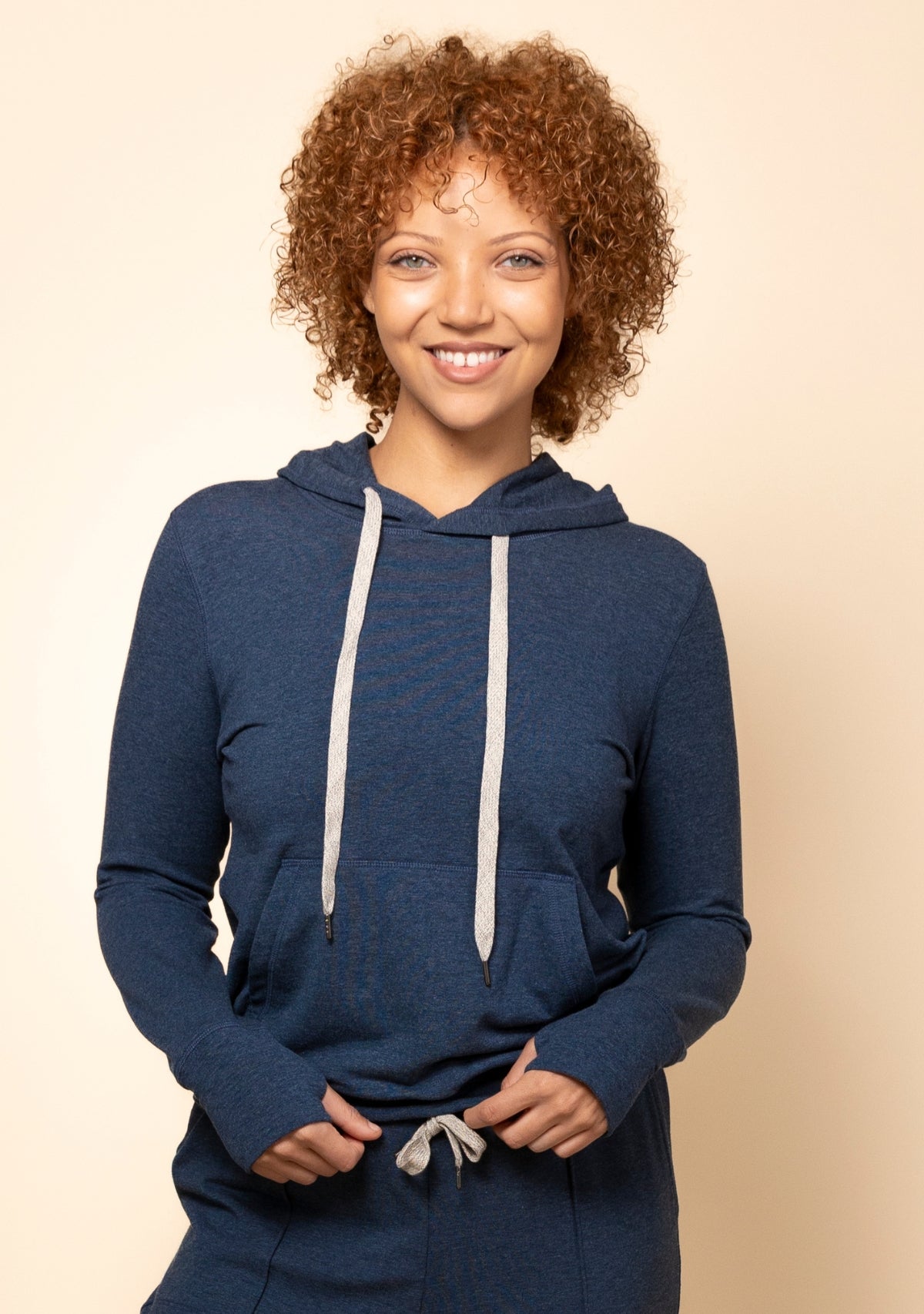 Women's Navy Hoodie Sweatshirt extra soft, size inclusive, made in America.
