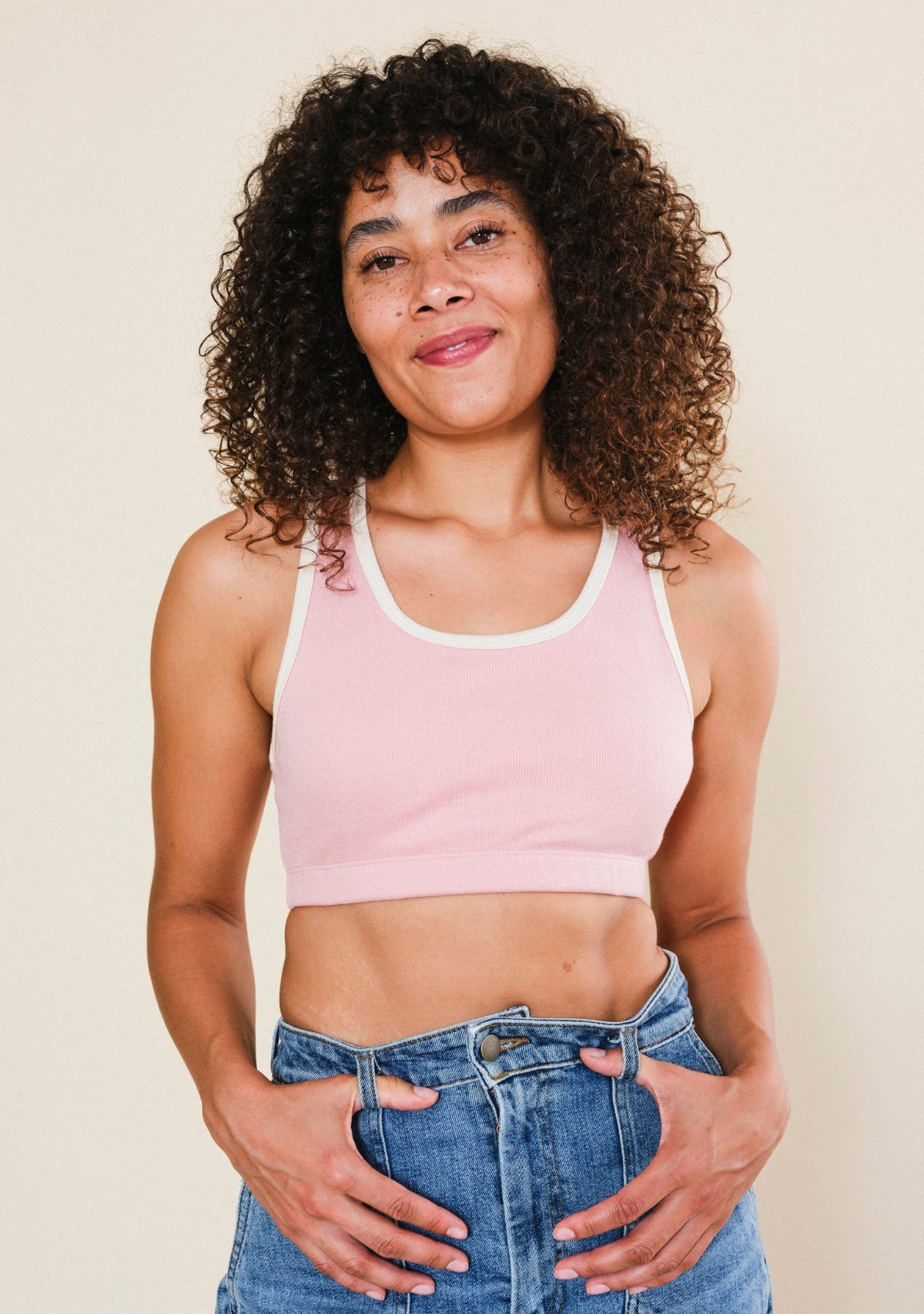 Poplinen Penelope organic cotton ribbed bralette with contrasting cream trim and soft, breathable fabric