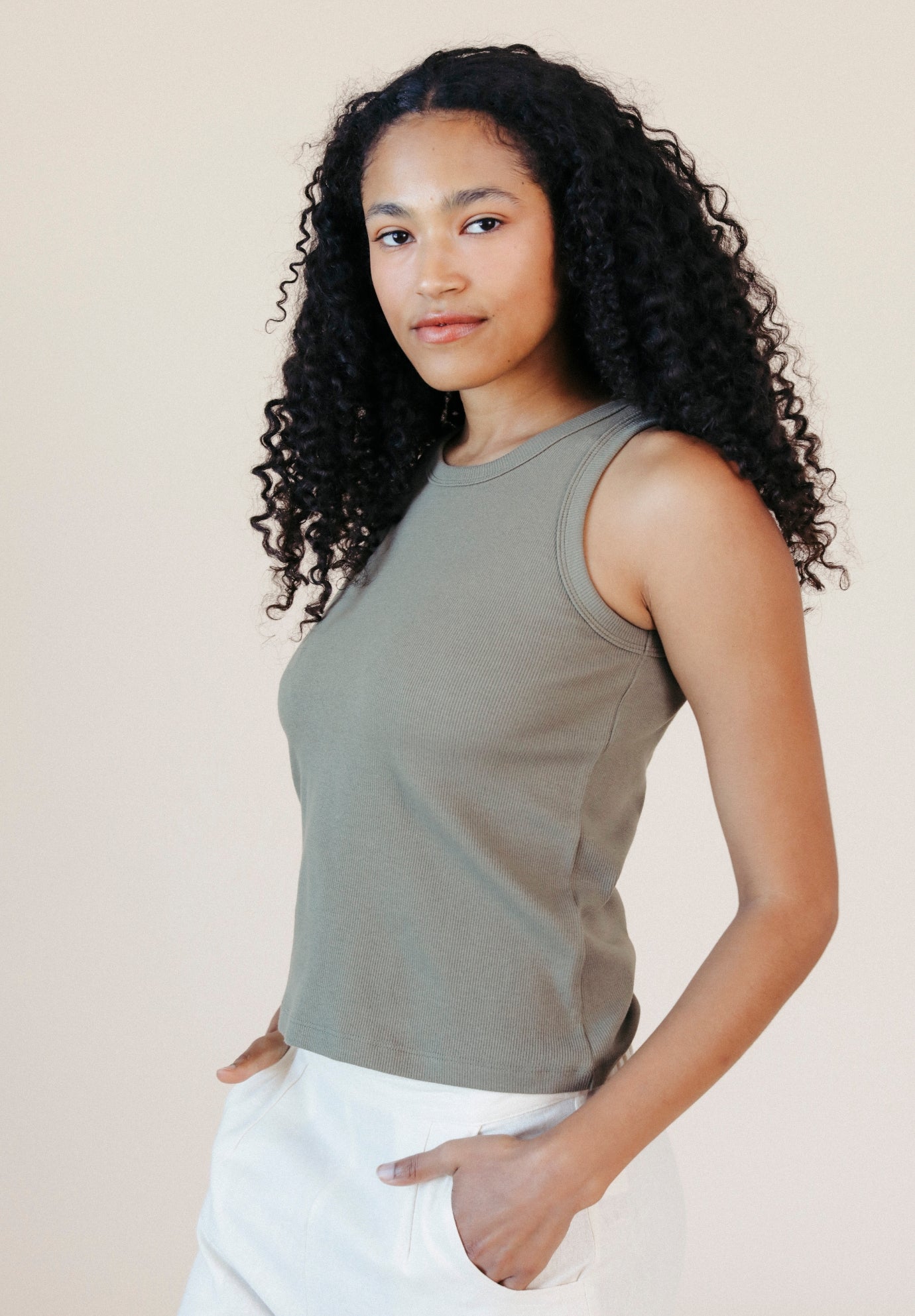 Sage Green Organic Cotton Women's Ribbed Tank Top made in the USA