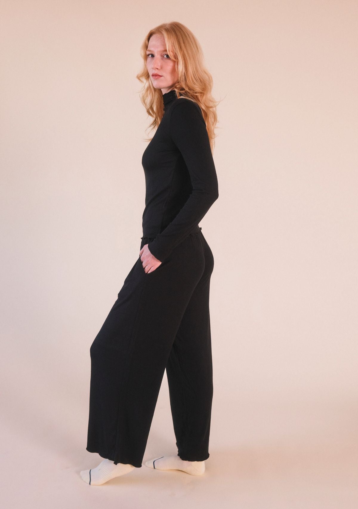 Ultra-silky black ribbed modal lounge pant women size XS-3X