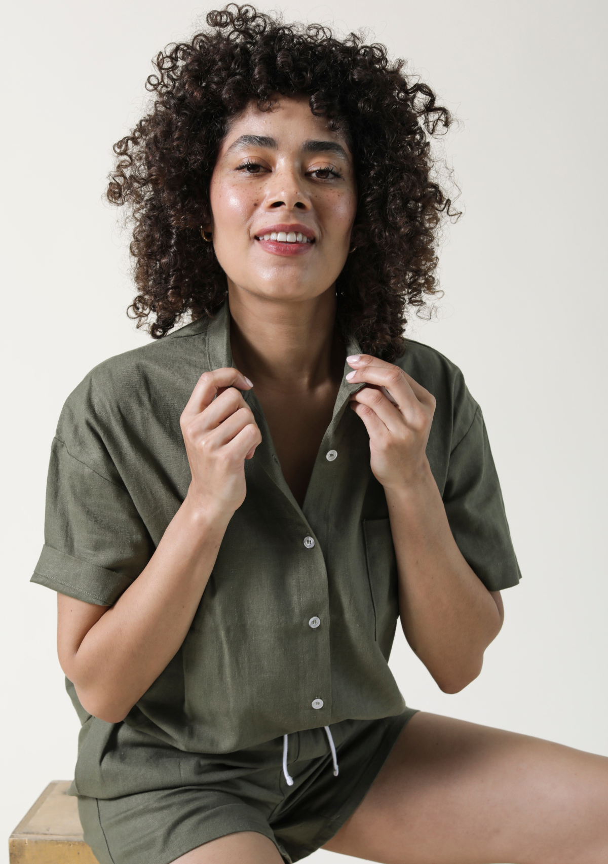 Olive linen best sale shirt