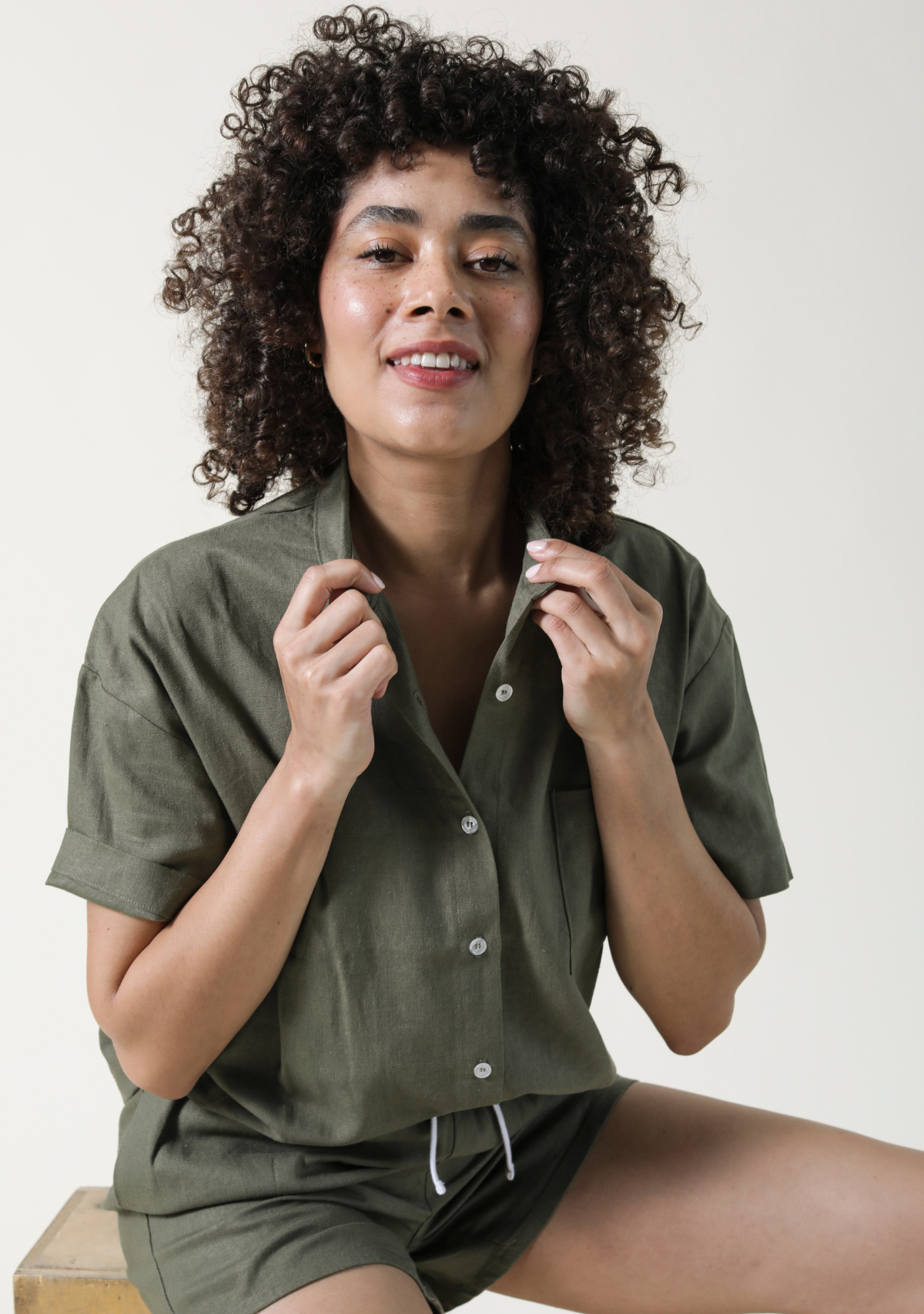 Women's Linen Shirt Olive Color sizes XS-3X