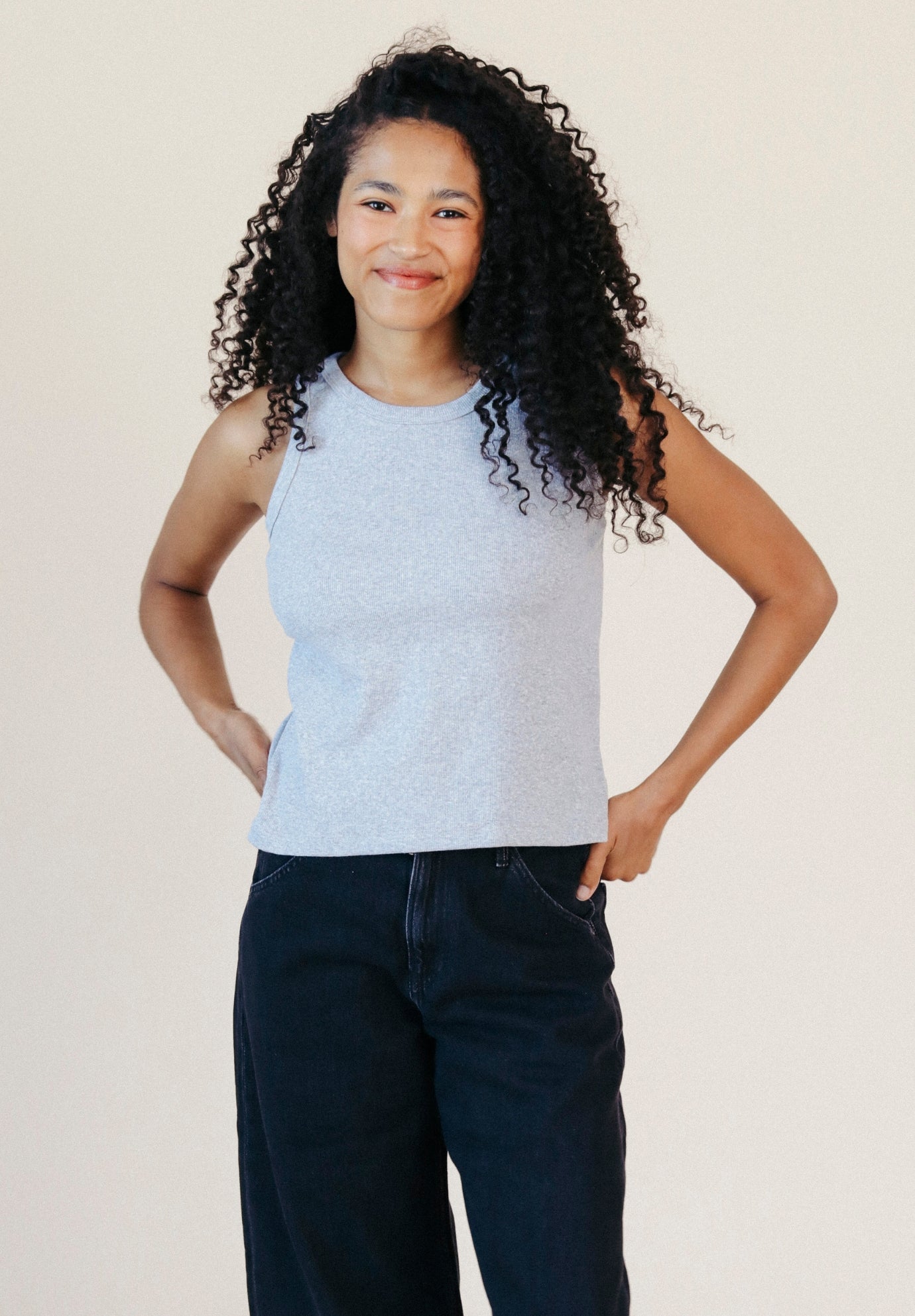 Charlie Ribbed Organic Cotton Tank - Heather Gray