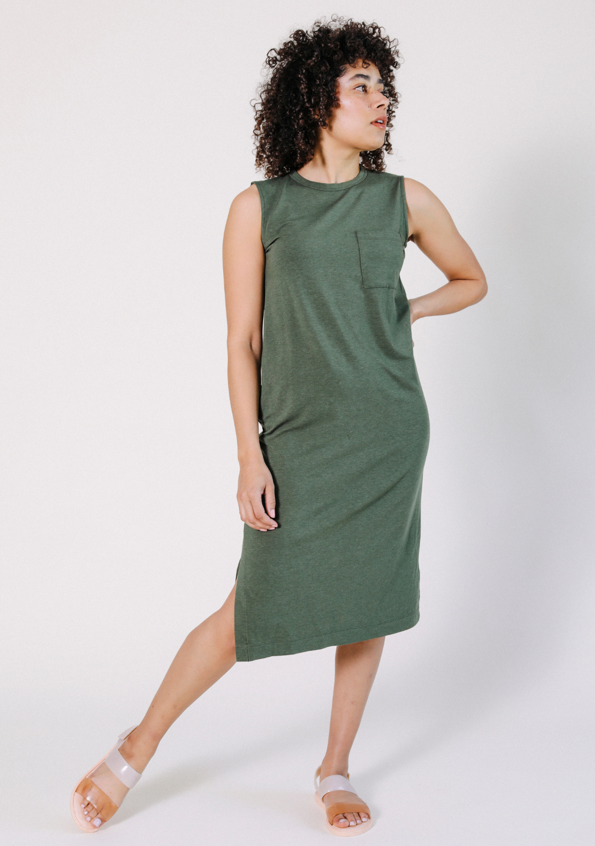 Tank Dress made from TENCEL™ and Organic Cotton Jersey sizes XS-3X color moss green