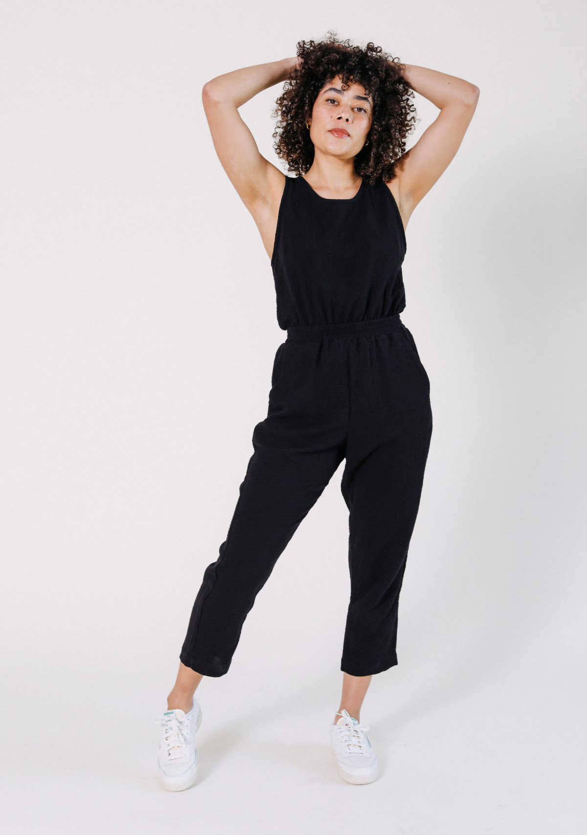 Women's Tank Jumpsuit made from 100% Organic Cotton Gauze Black Sizes XS-3X