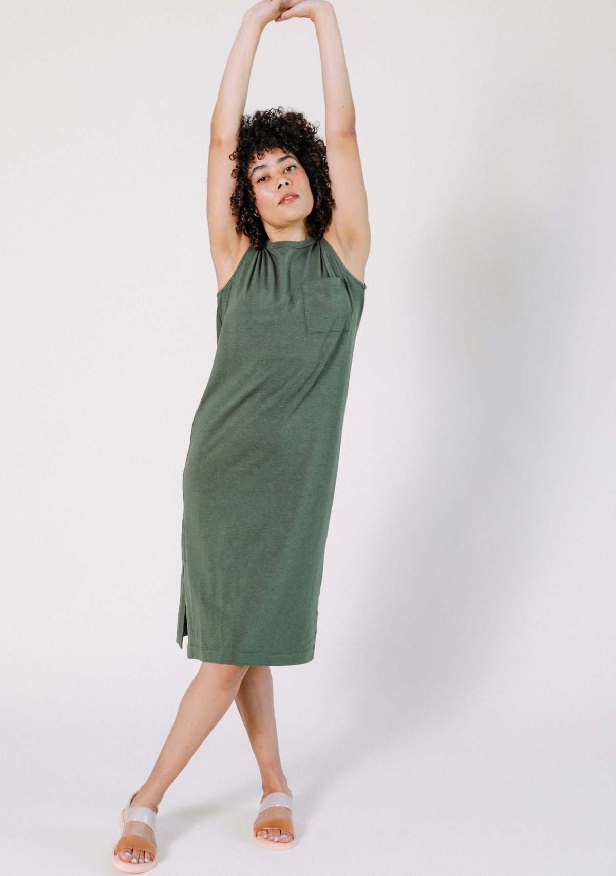 Tank Dress made from TENCEL™ and Organic Cotton Jersey sizes XS-3X color moss green