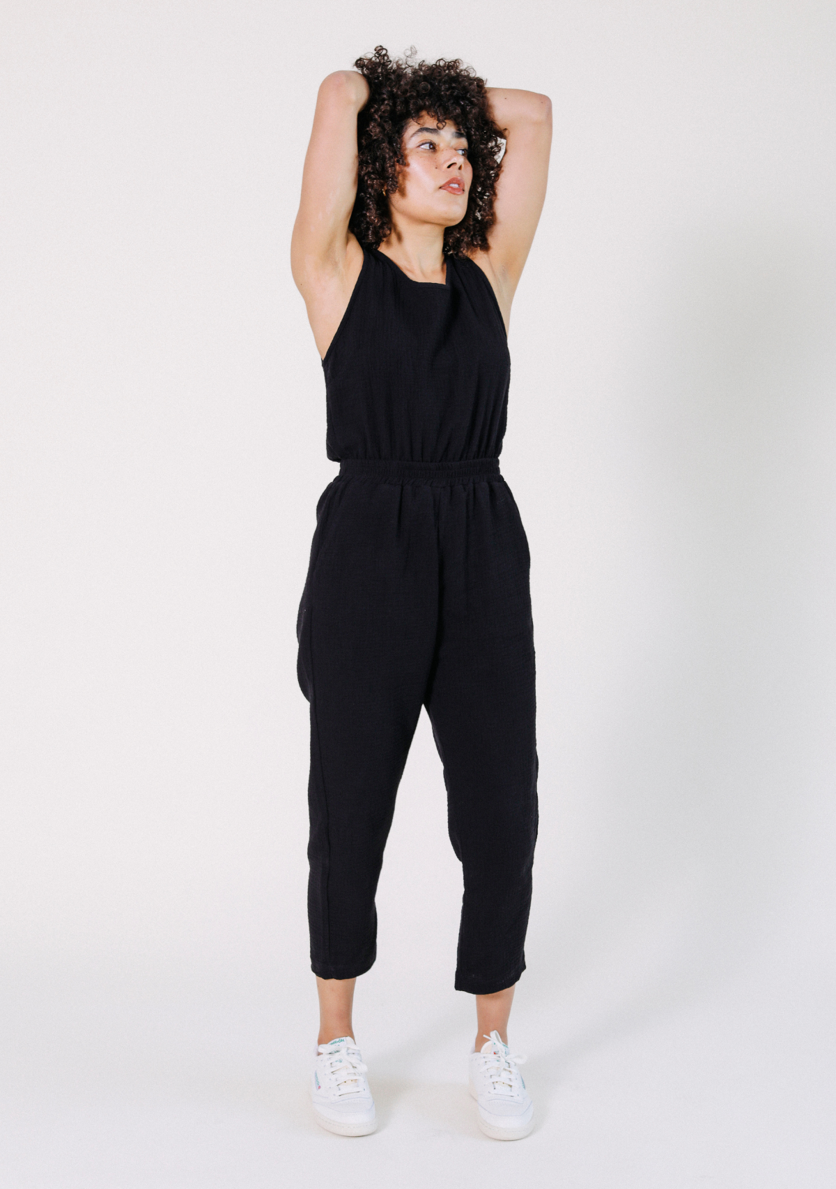 Women's Tank Jumpsuit made from 100% Organic Cotton Gauze Black Sizes XS-3X