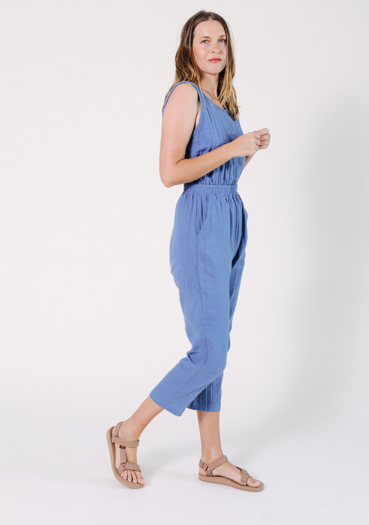 Women's Tank Jumpsuit made from 100% Organic Cotton Gauze Golden Yellow Sizes XS-3X