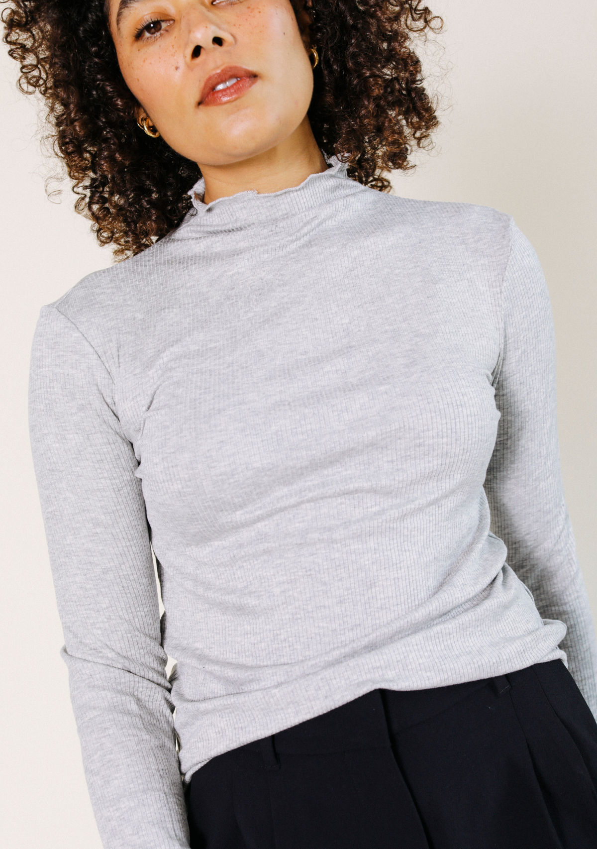 Ribbed Heather Gray Turtleneck Modal Fabric Sizes XS-3X