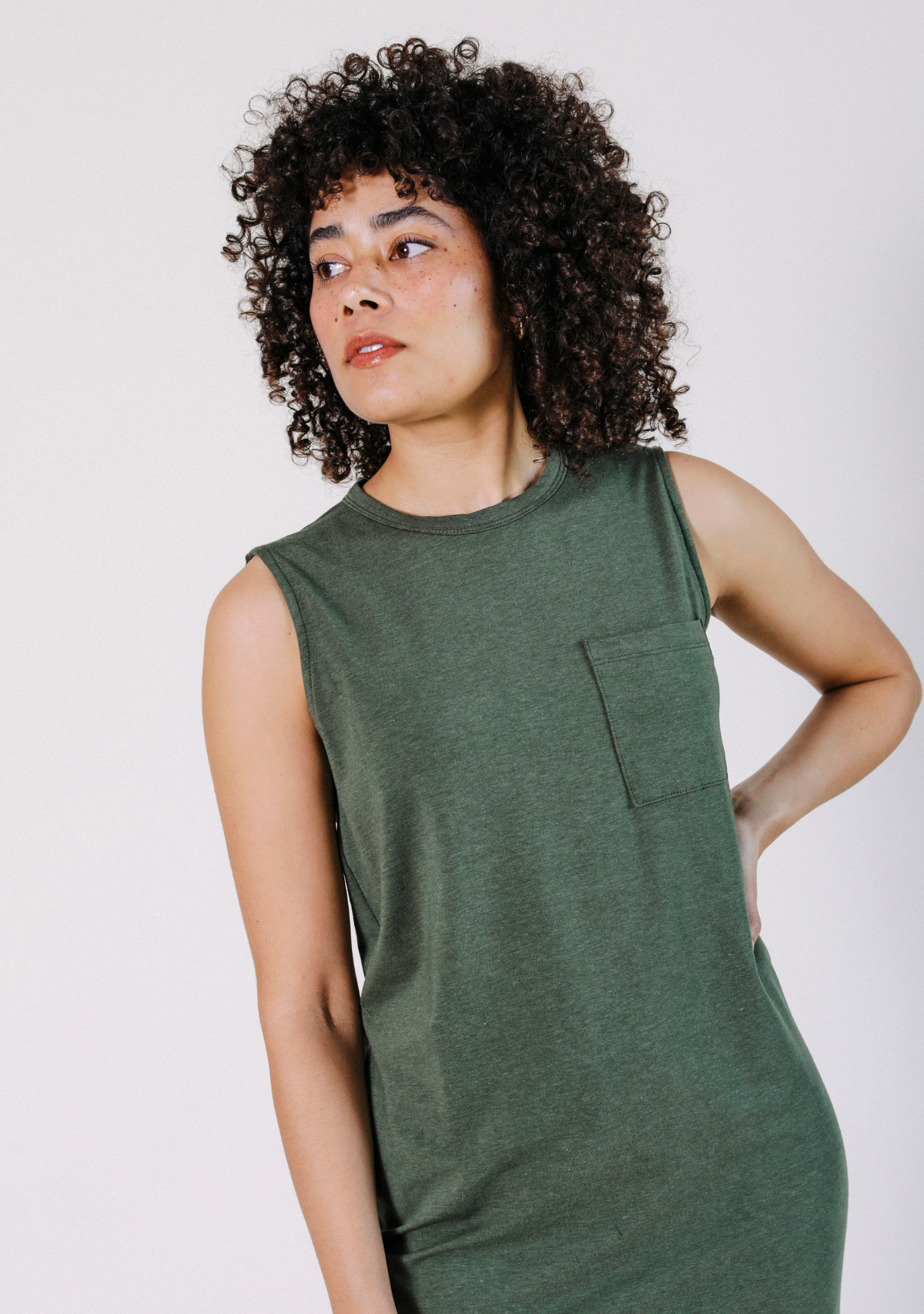 Tank Dress made from TENCEL™ and Organic Cotton Jersey sizes XS-3X color moss green
