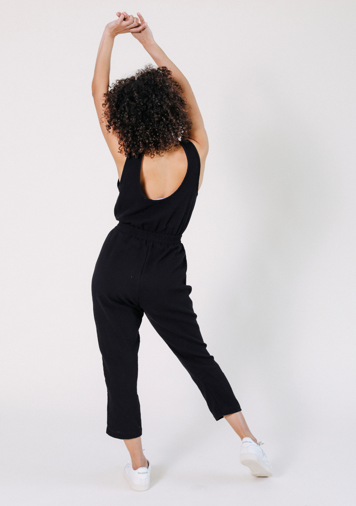 Women's Tank Jumpsuit made from 100% Organic Cotton Gauze Black Sizes XS-3X