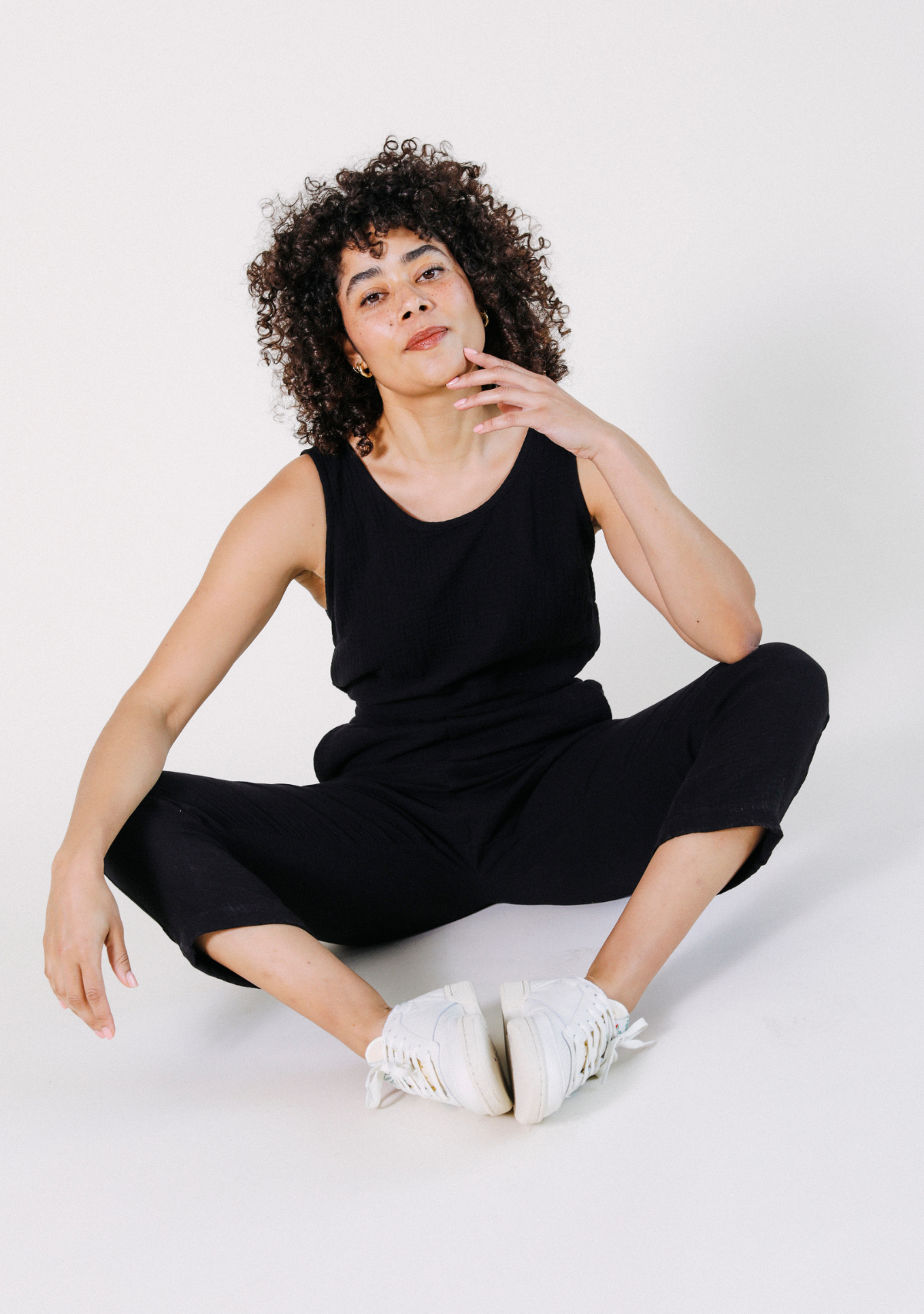 Women's Tank Jumpsuit made from 100% Organic Cotton Gauze Black Sizes XS-3X
