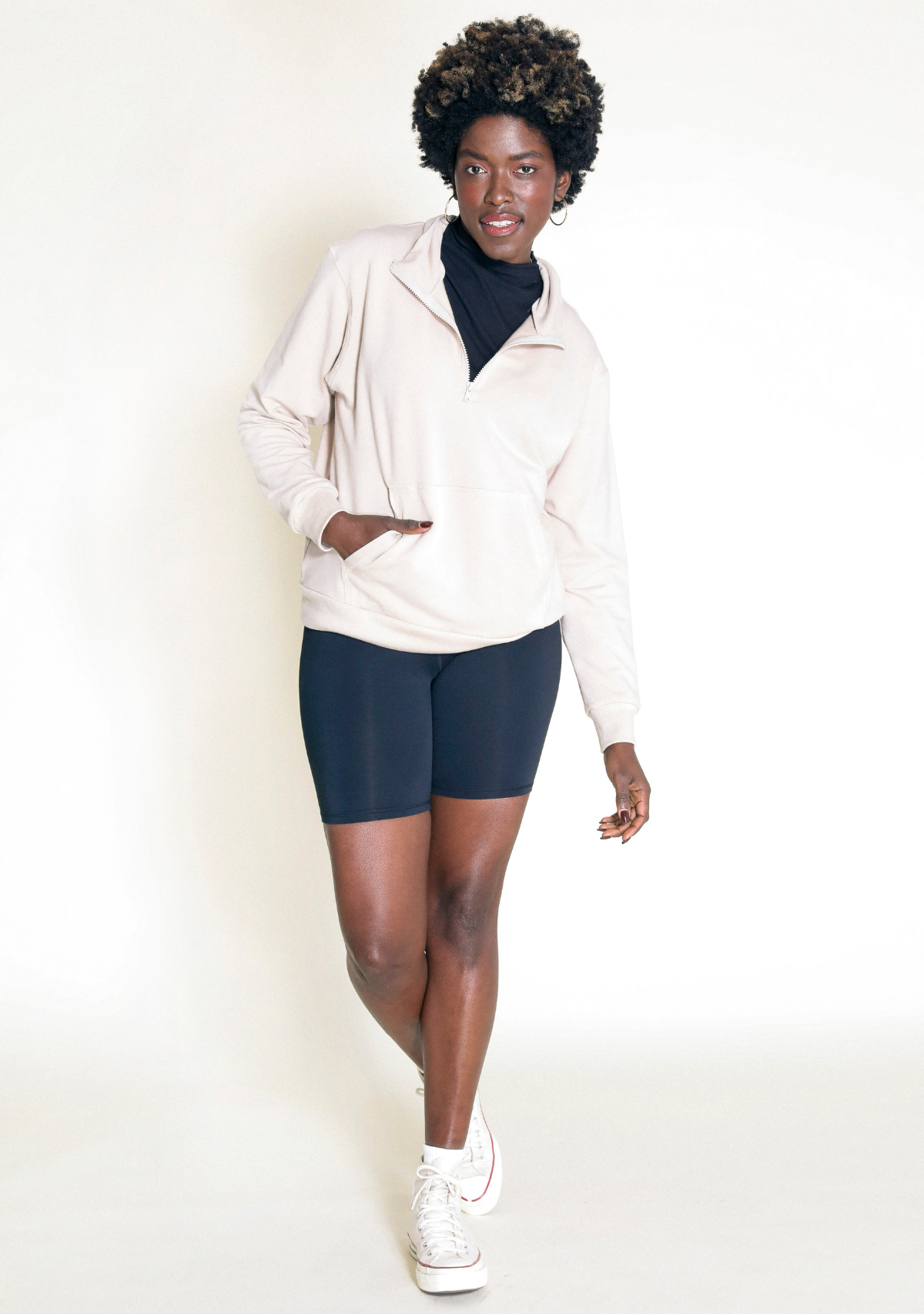 Frances Zip Collar Sweatshirt - Beige