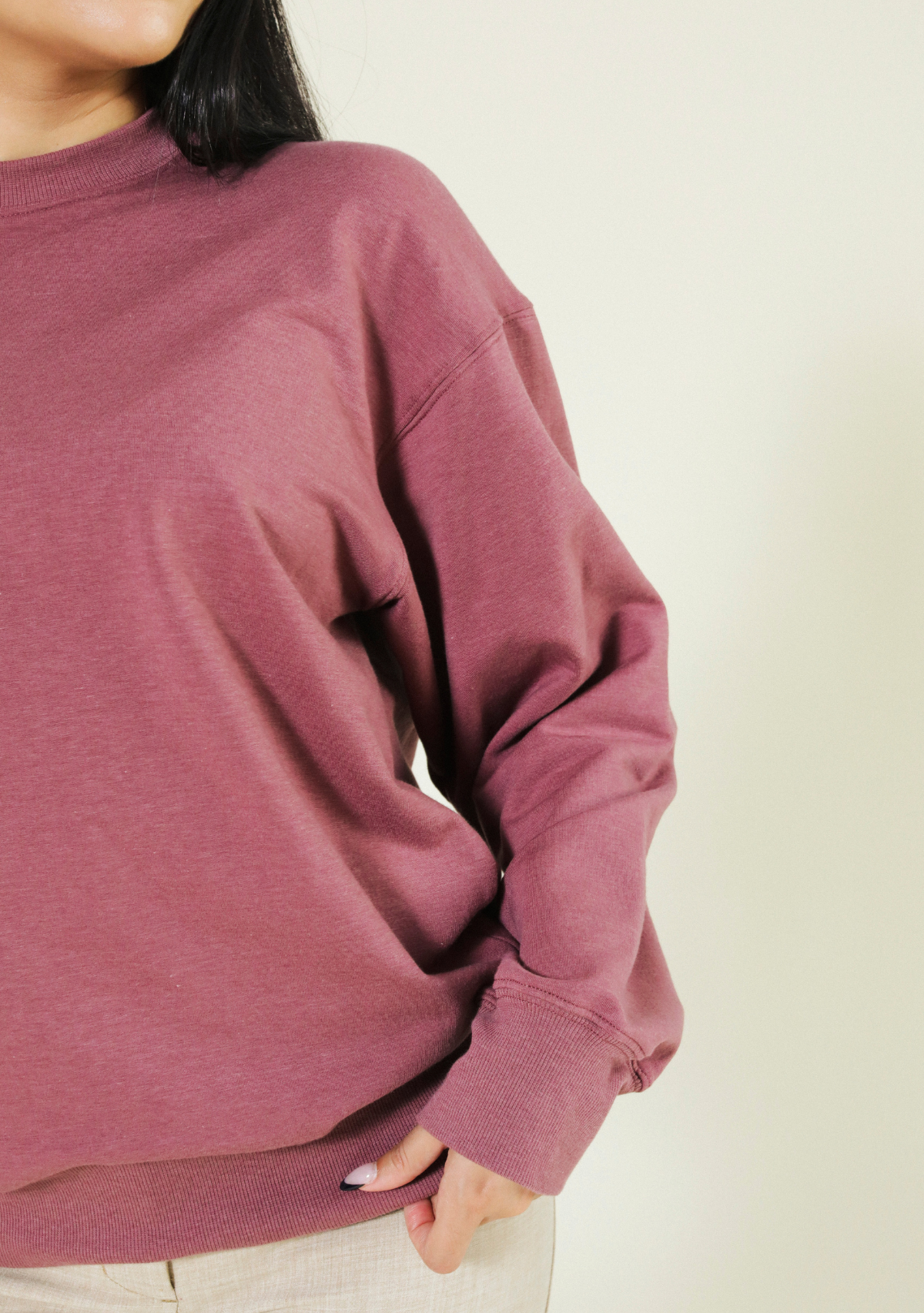Our Gabbie Oversized Crew Sweatshirt is made from a premium blend of Organic Cotton and Tencel™ Fleece. Sizes XS-3X Sustainable Sweatshirt
