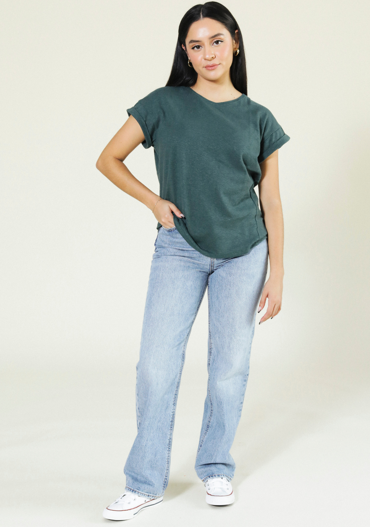 Poplinen Women's Jane Cuffed Hemp Tee - Pine XS-3X