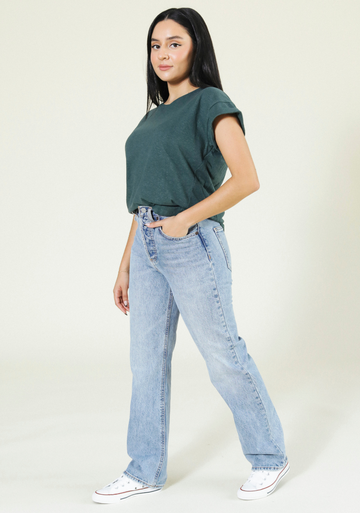 Poplinen Women's Jane Cuffed Hemp Tee - Pine XS-3X