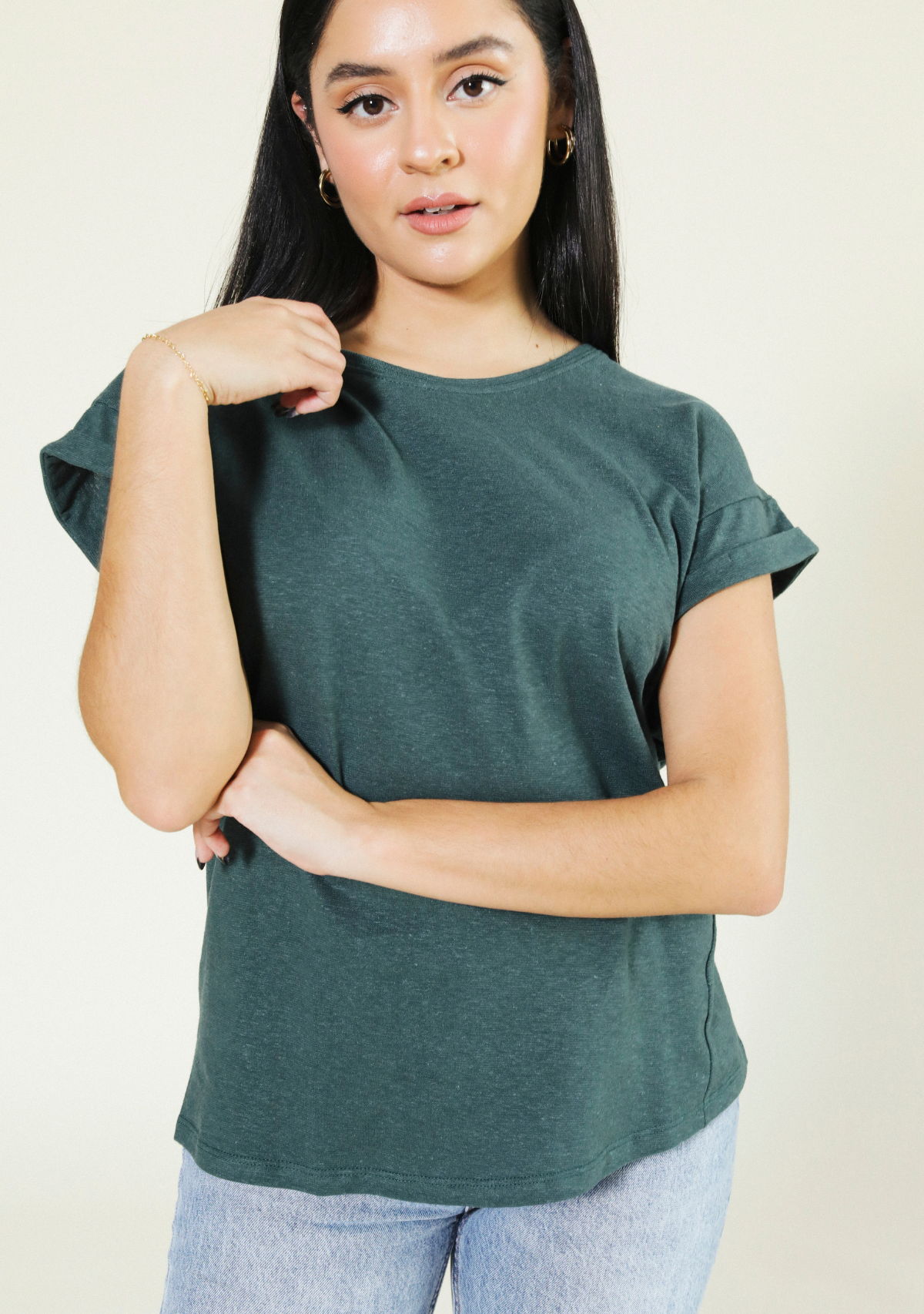 Poplinen Women's Jane Cuffed Hemp Tee - Pine XS-3X