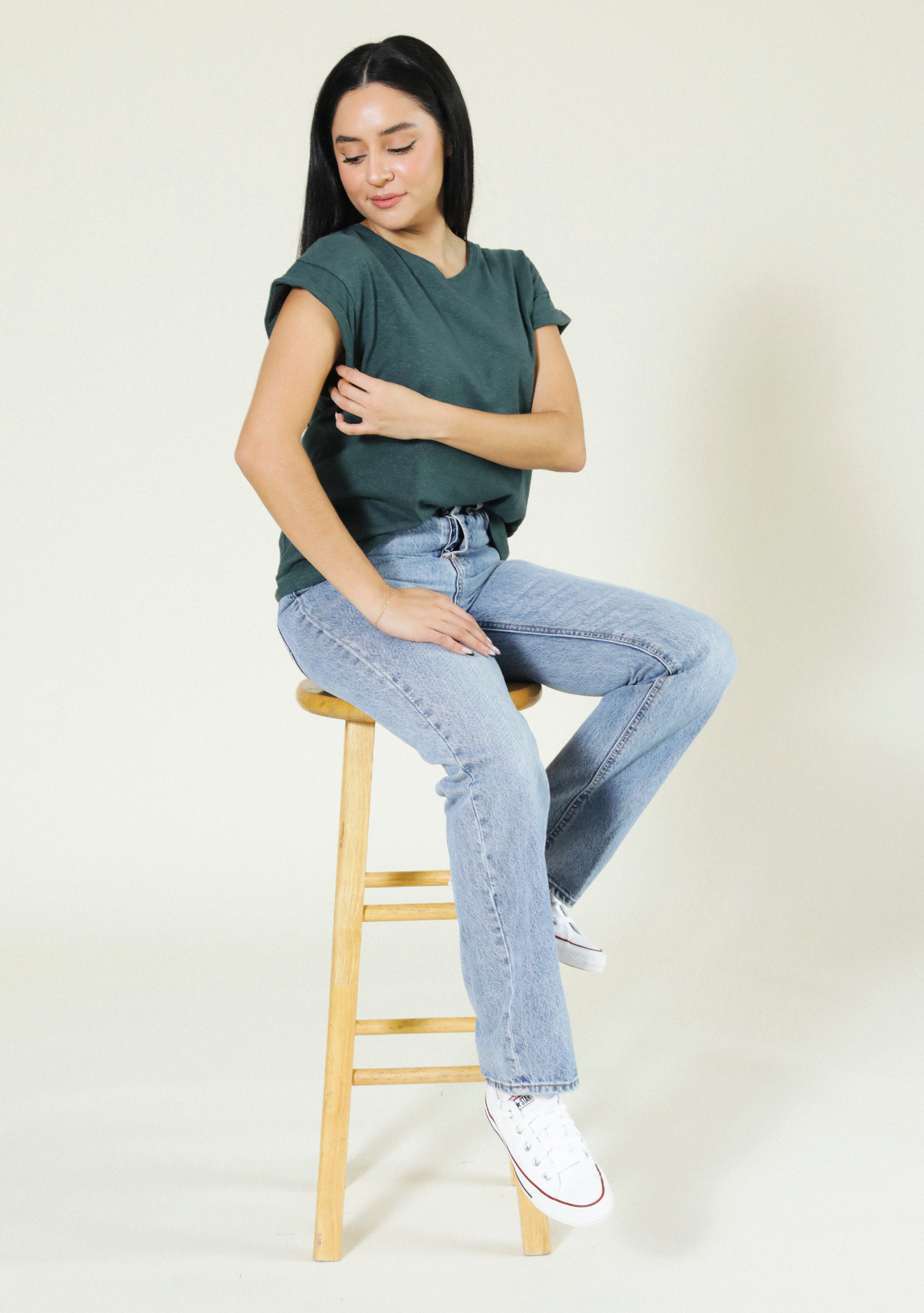 Poplinen Women's Jane Cuffed Hemp Tee - Pine XS-3X