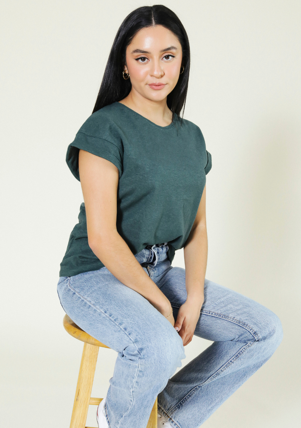 Poplinen Women's Jane Cuffed Hemp Tee - Pine XS-3X