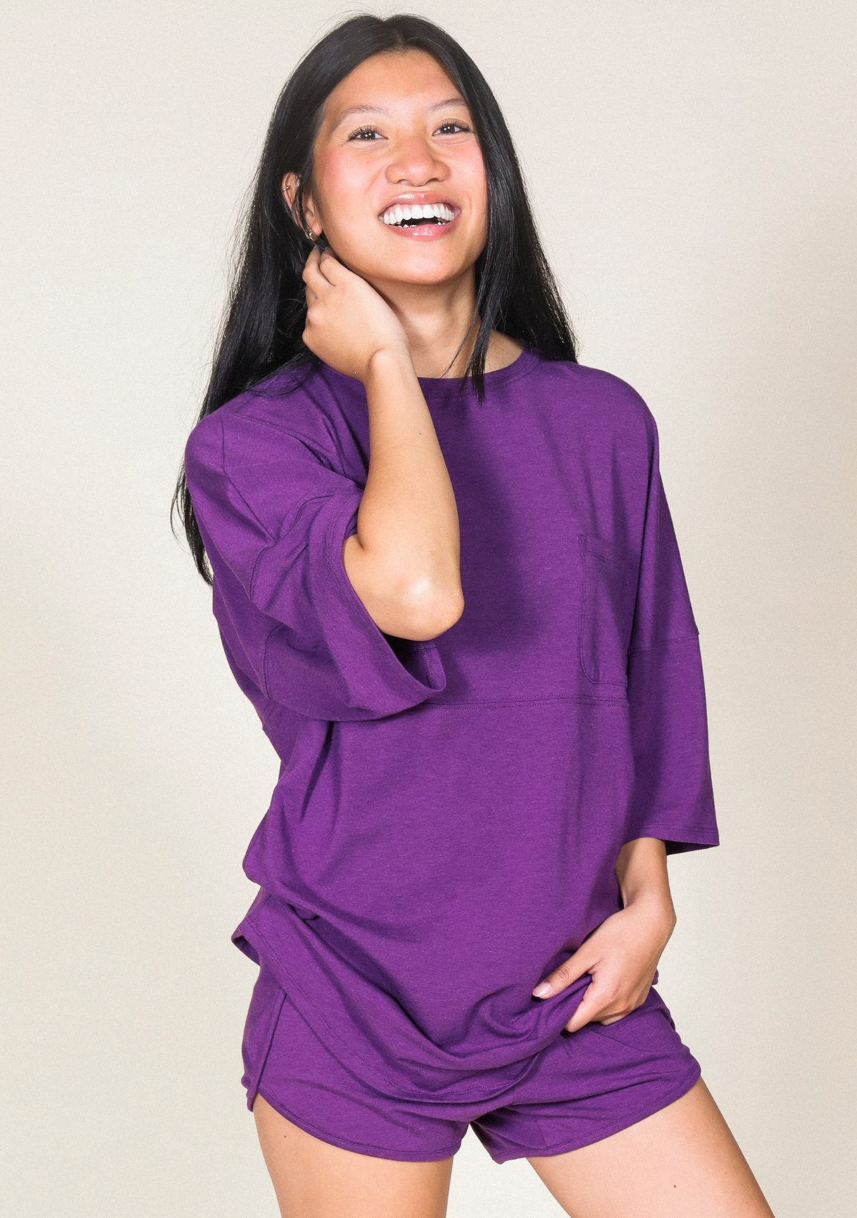 Women's Tencel Oversize Sleep Tee Loungewear Plum