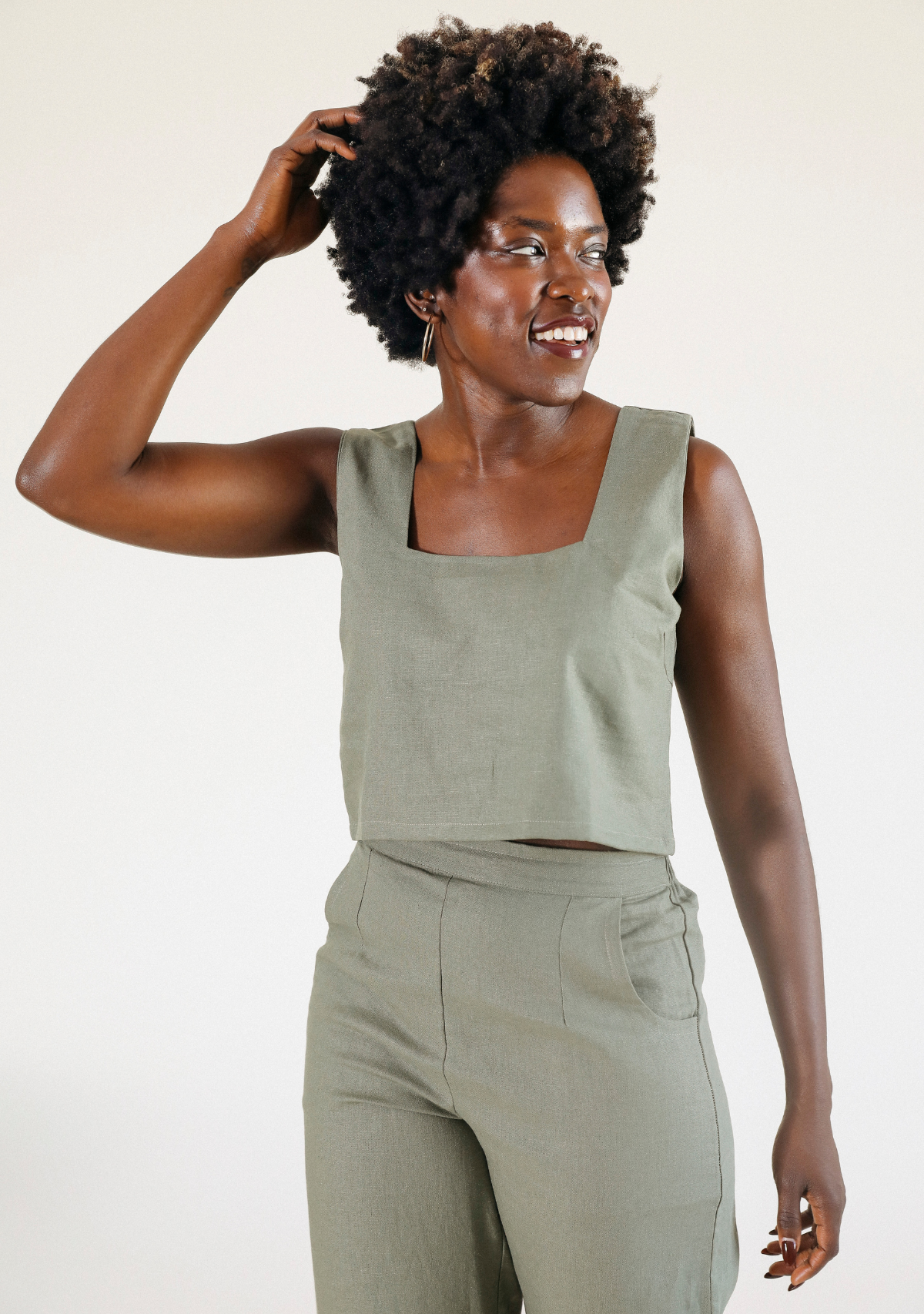 Olive Linen Crop Top Sizes XS-3X Size Inclusive