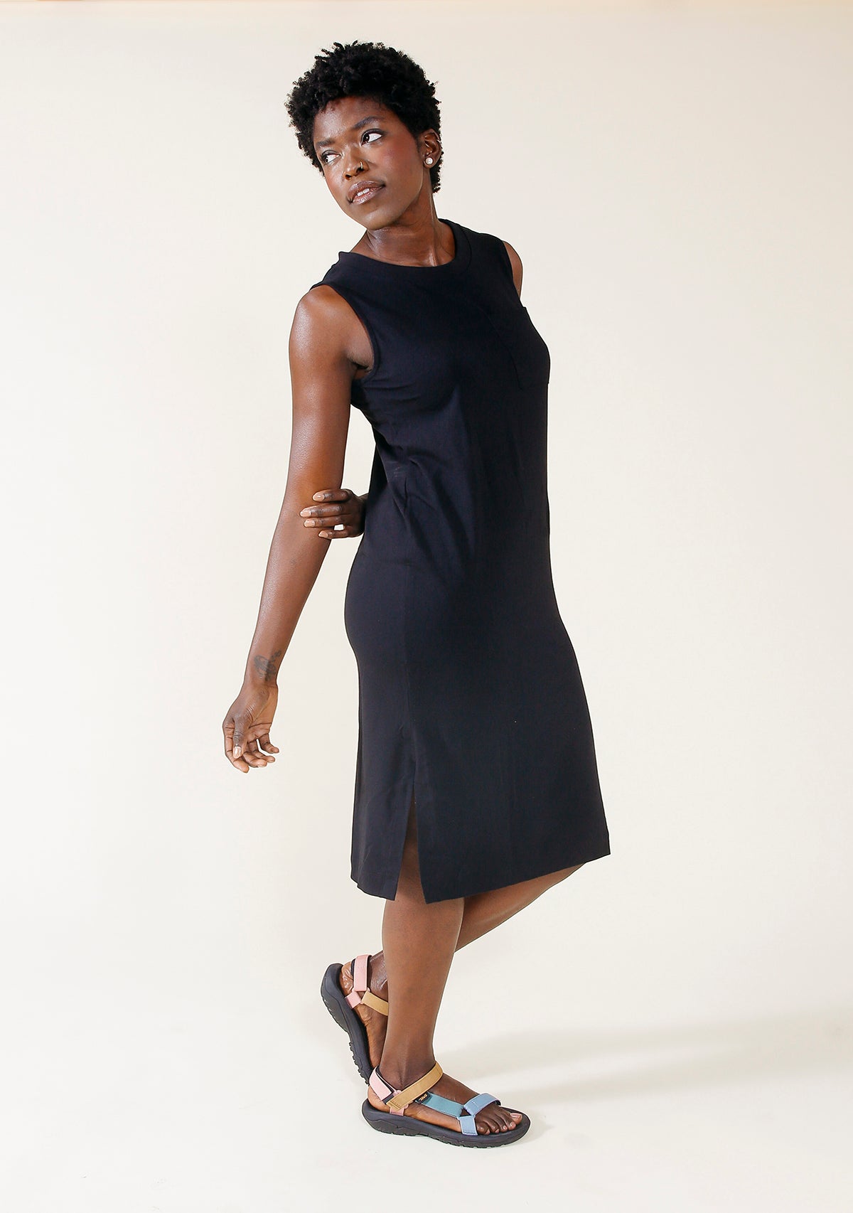 Black Tencel organic cotton jersey Tank Dress