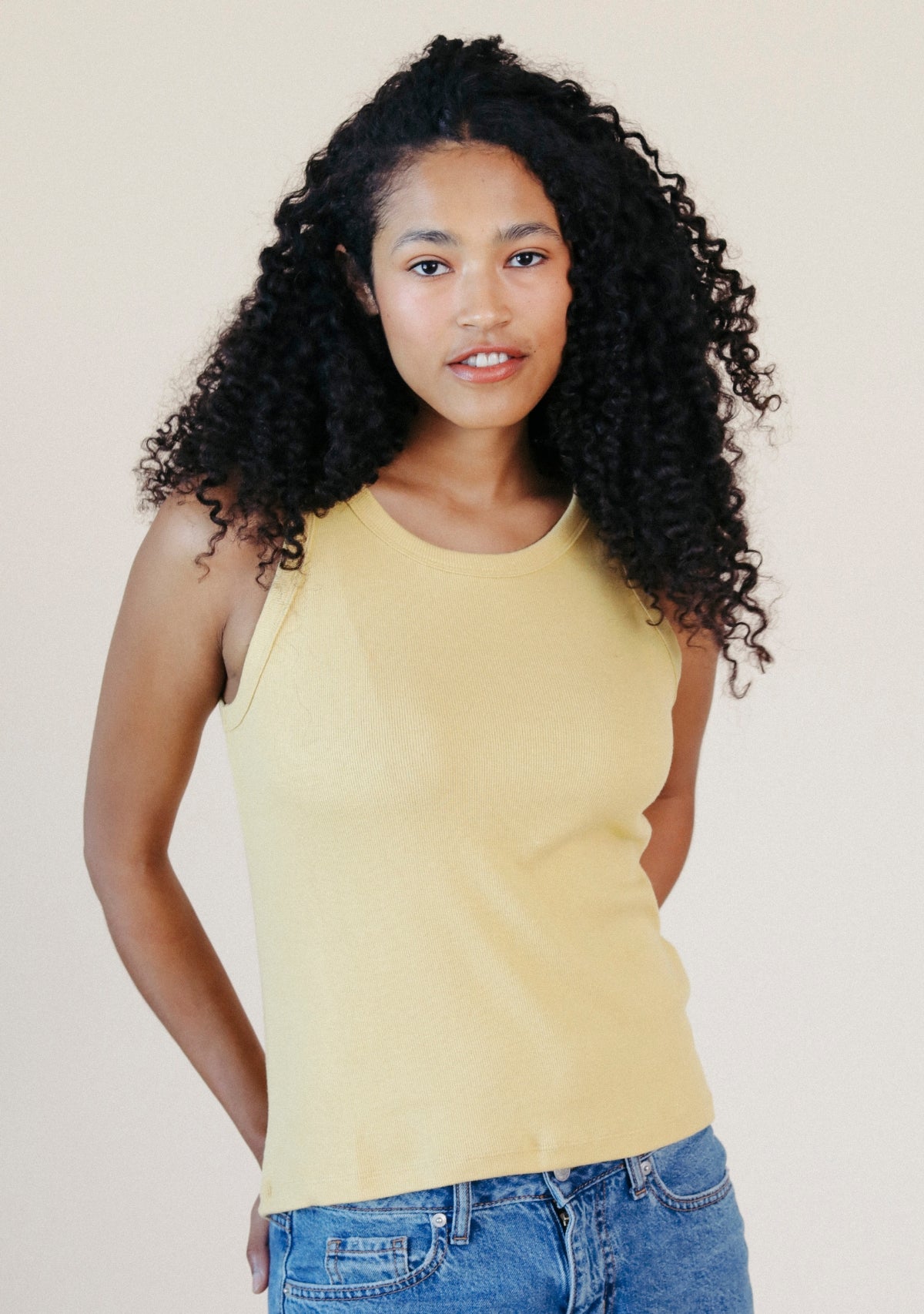 Butter Yellow Organic Cotton Women's Ribbed Tank Top made in the USA