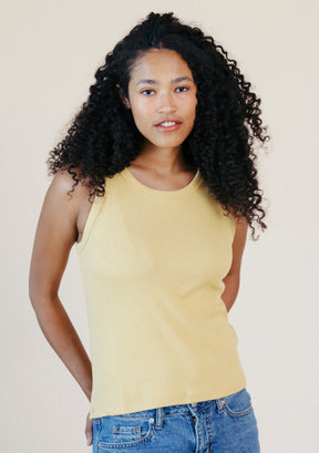 Butter Yellow Organic Cotton Women's Ribbed Tank Top made in the USA