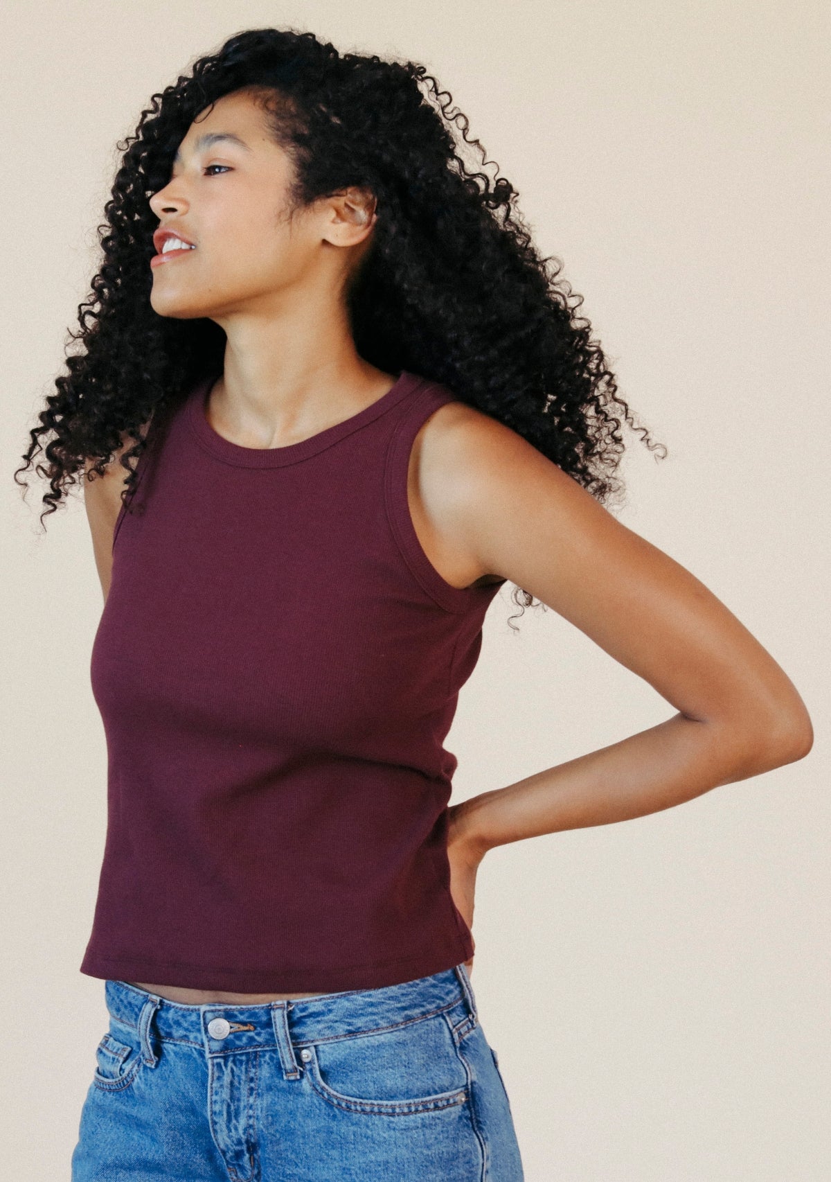 Women's Ribbed Organic Cotton Tank Top Maroon made in the USA
