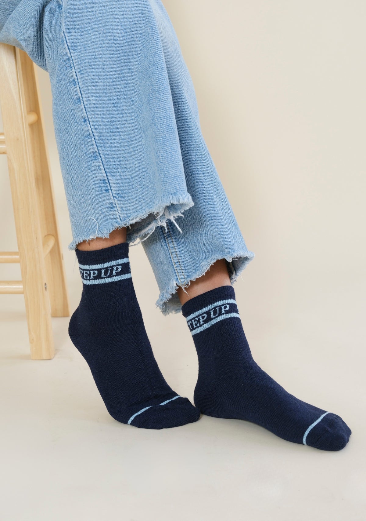 Step Up Stripe Socks - Navy + Light Blue