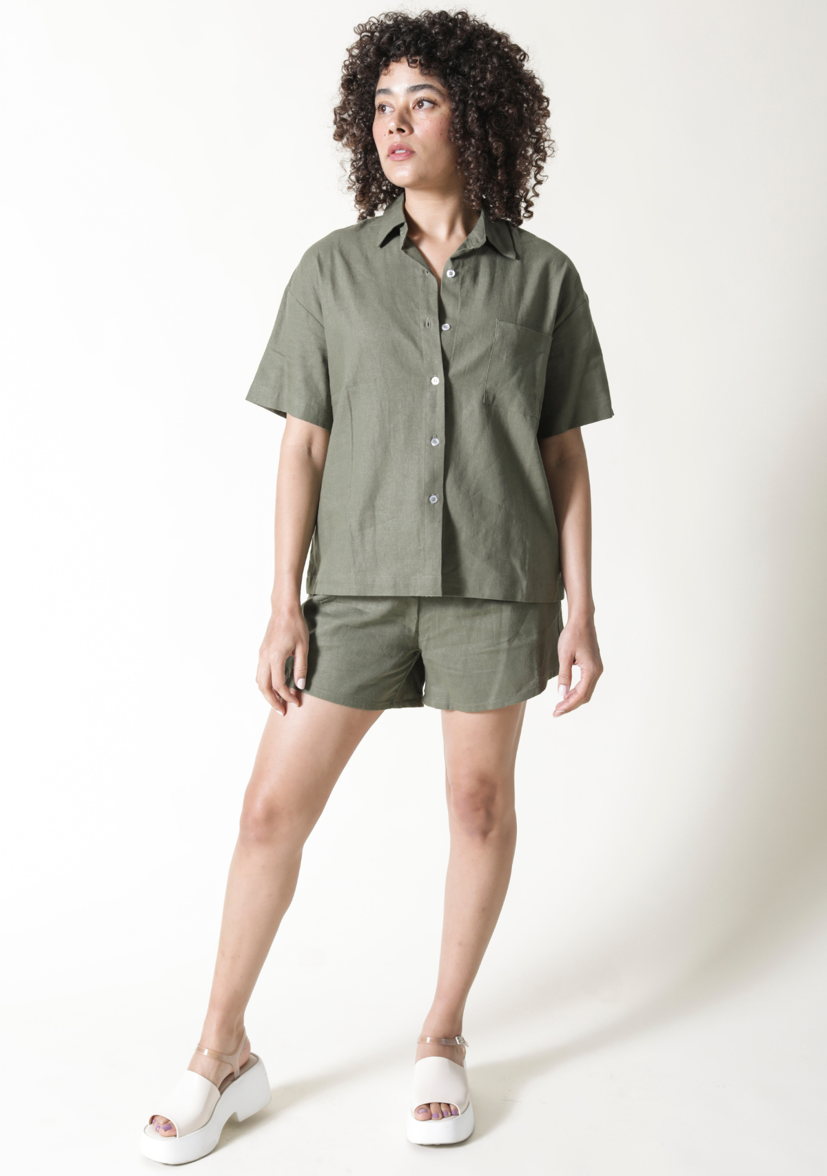 Women's Linen Shirt Olive Color sizes XS-3X