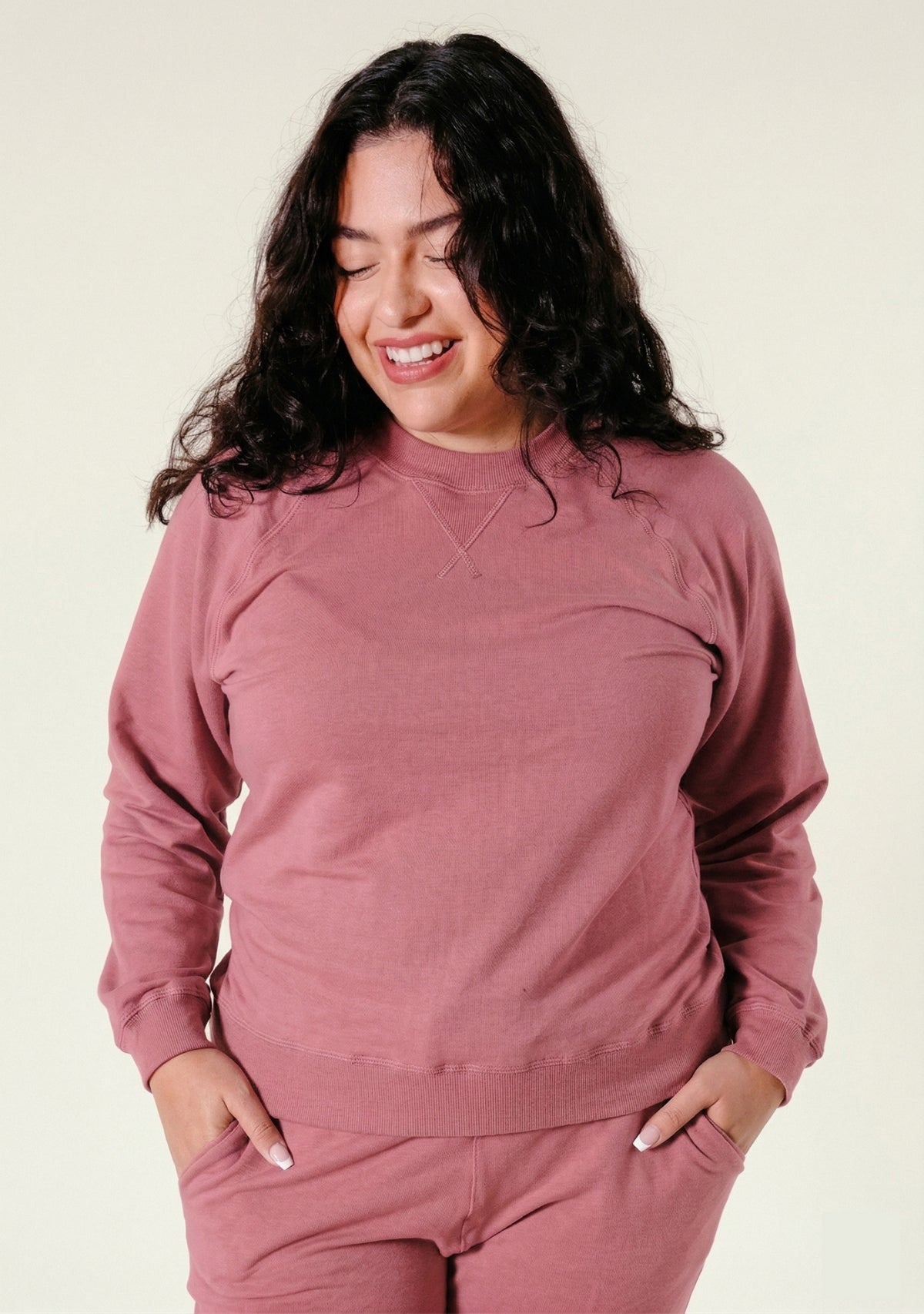 Women's Pink Burnt Rose color Organic Cotton + Tencel Sweatshirt sizes XS-3X