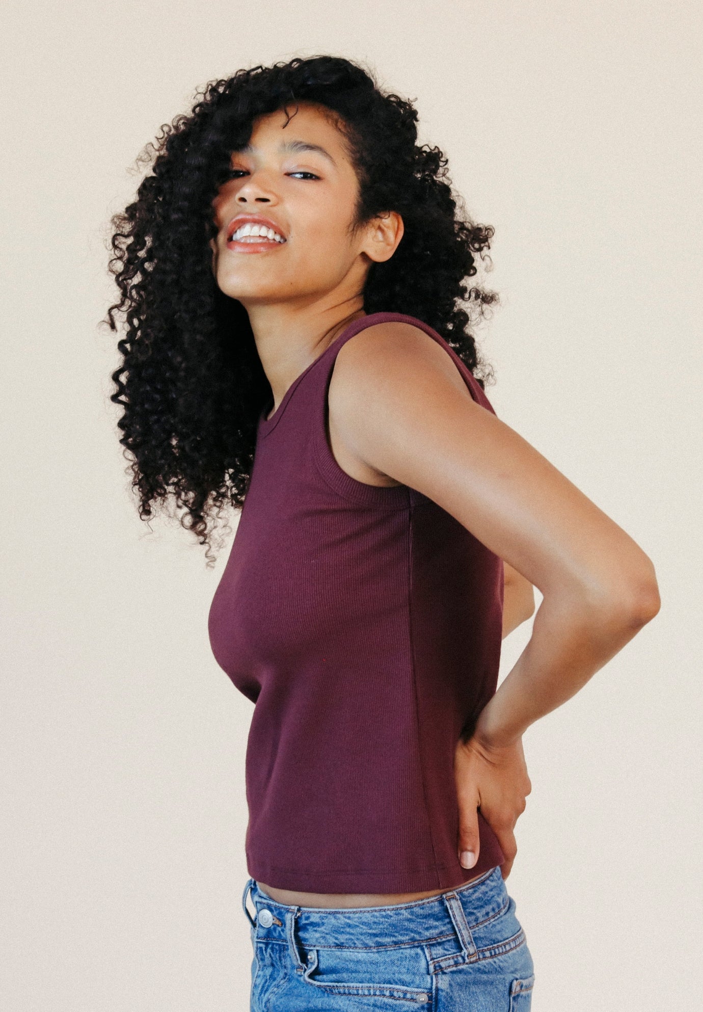 Women's Ribbed Organic Cotton Tank Top Maroon made in the USA