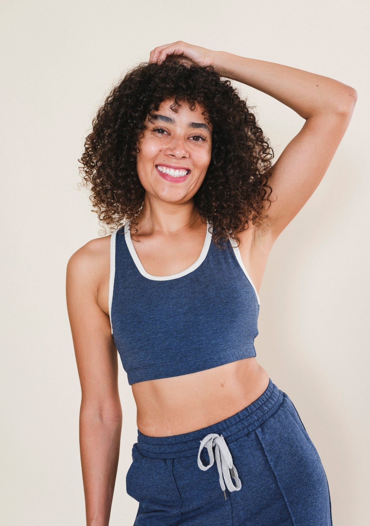 Poplinen Penelope soft organic cotton and TENCEL bralette with contrasting cream ribbed trim