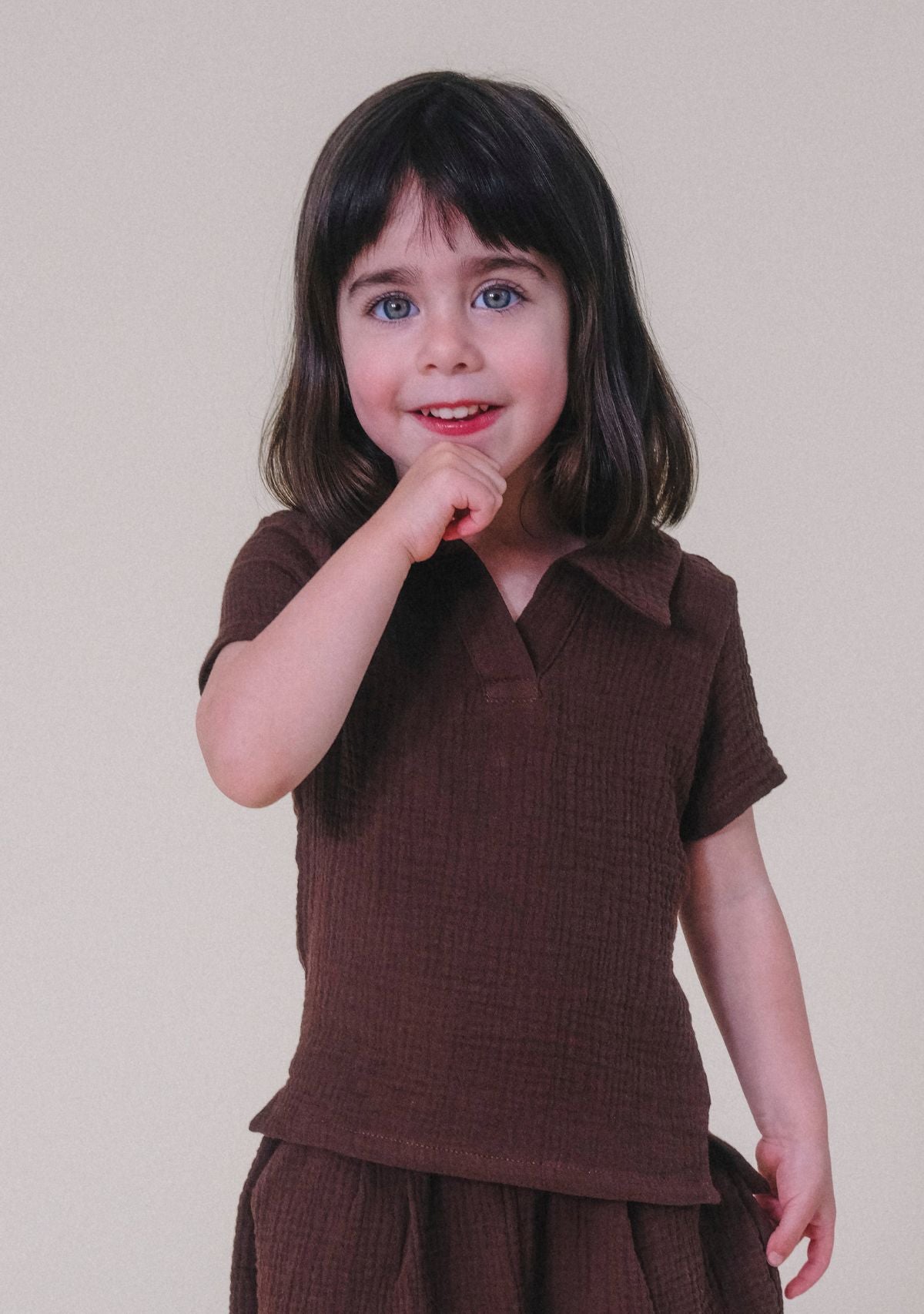 Summer Organic Cotton Gauze Toddler Matching Set color Brown. Sustainable clothes for toddlers made in California.