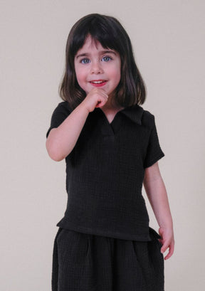 Black Organic Cotton Toddler Top and matching pant made ethically in Los Angeles, California. Sustainable Matching Toddler Sets