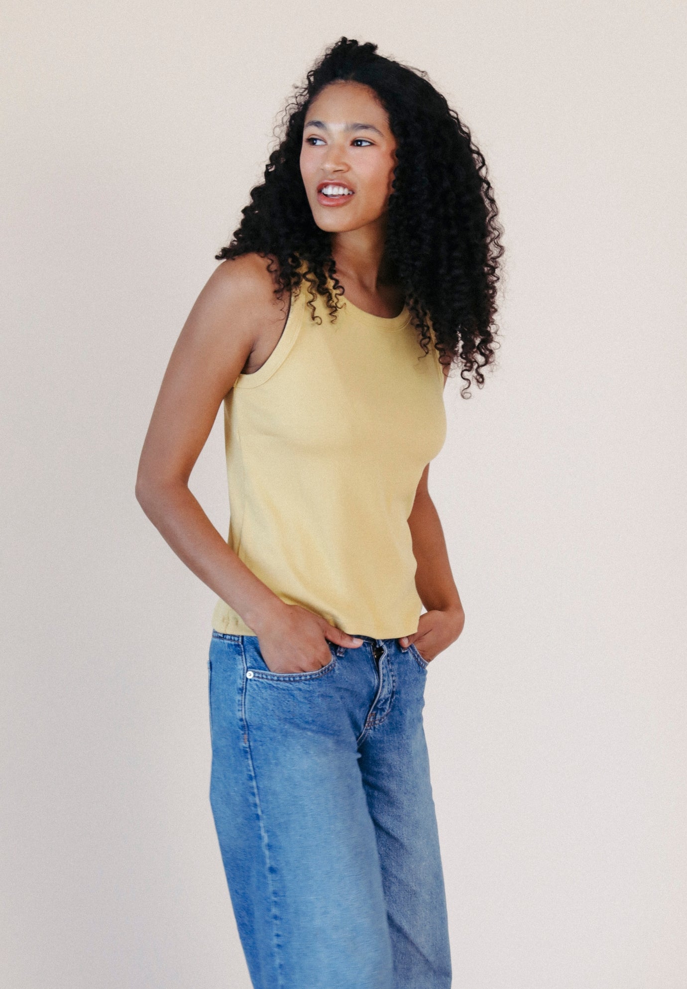 Butter Yellow Organic Cotton Women's Ribbed Tank Top made in the USA