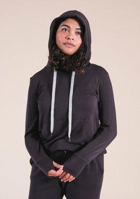 Soft and cozy Dark Brown Women's Hoodie with drawstrings sizes XS-3X made in America
