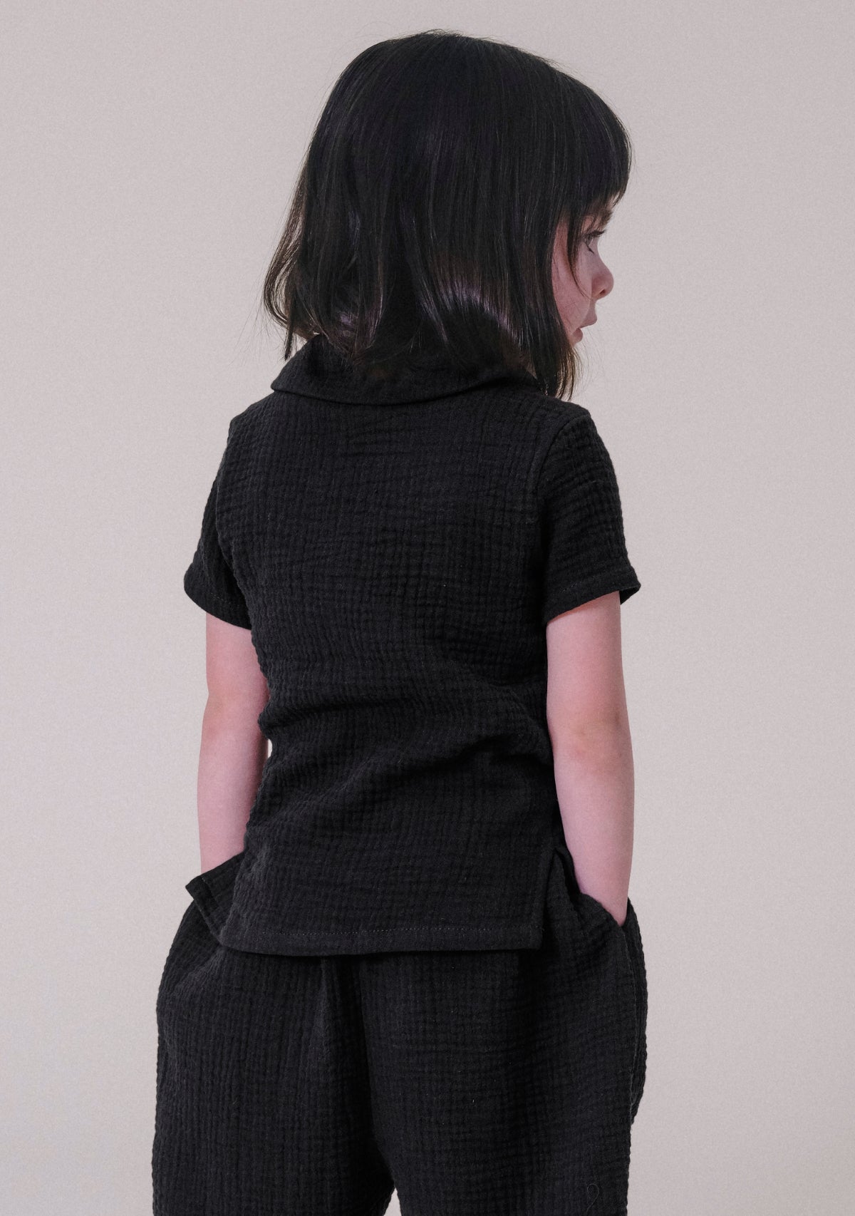 Black Organic Cotton Toddler Top and matching pant made ethically in Los Angeles, California. Sustainable Matching Toddler Sets