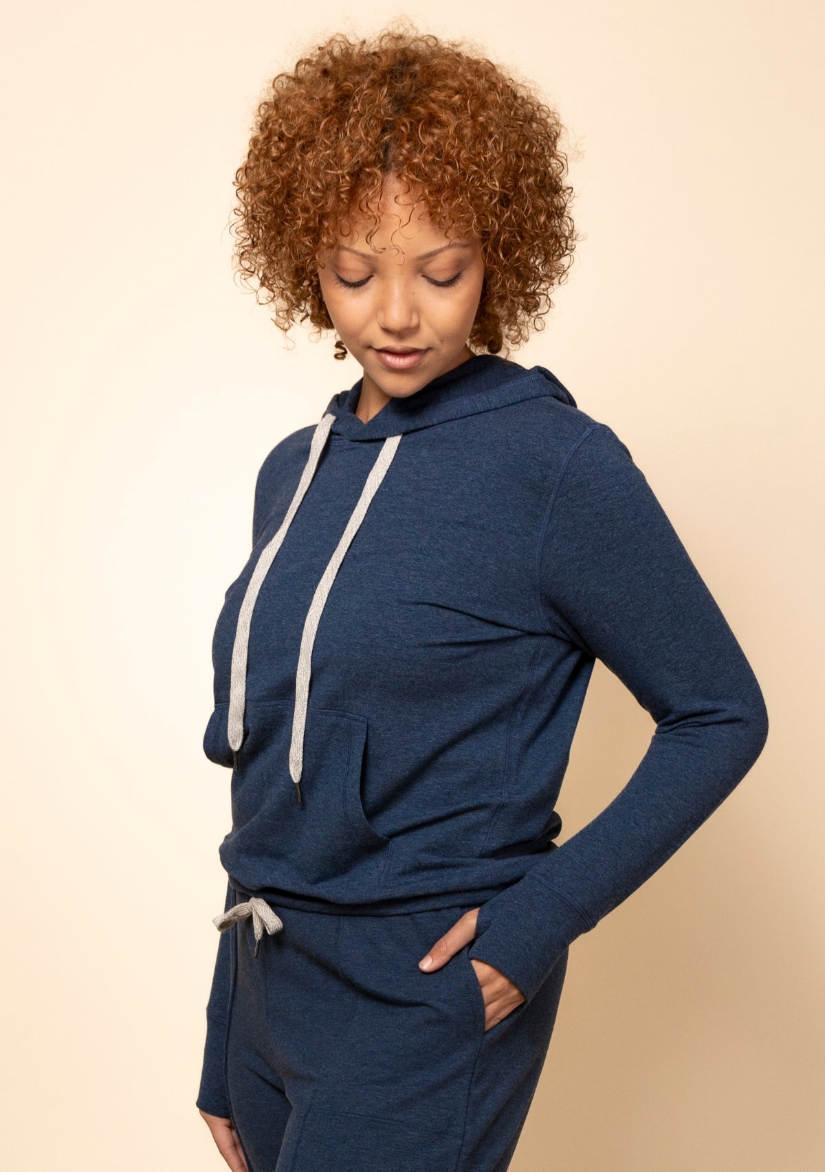 Women's Navy Hoodie Sweatshirt extra soft, size inclusive, made in America.