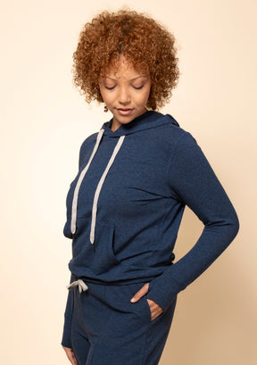 Women's Navy Hoodie Sweatshirt extra soft, size inclusive, made in America.