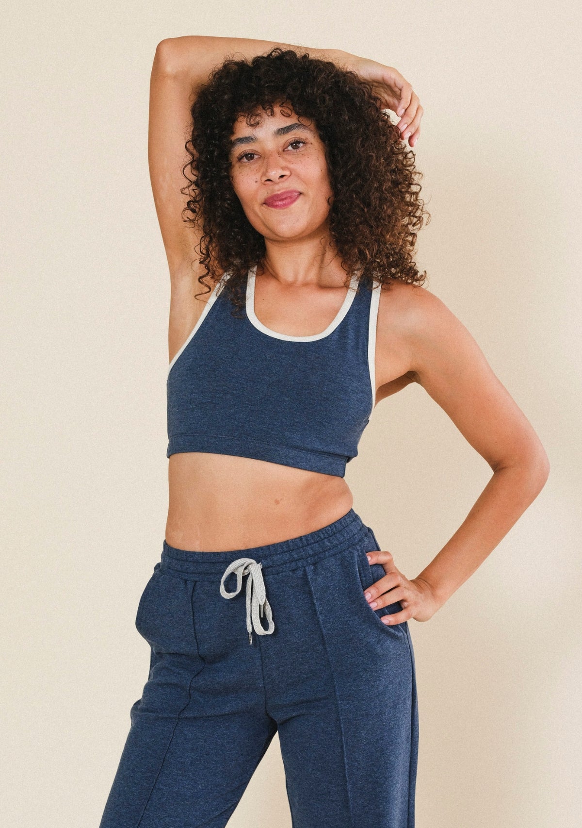 Poplinen Penelope soft organic cotton and TENCEL bralette with contrasting cream ribbed trim