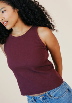 Women's Ribbed Organic Cotton Tank Top Maroon made in the USA