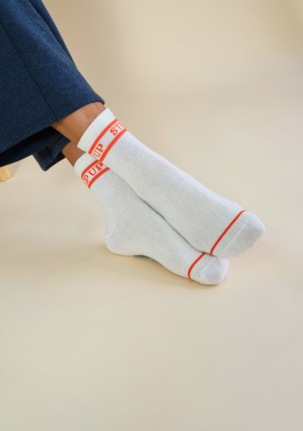 Step Up Stripe Socks - Cream + Orange