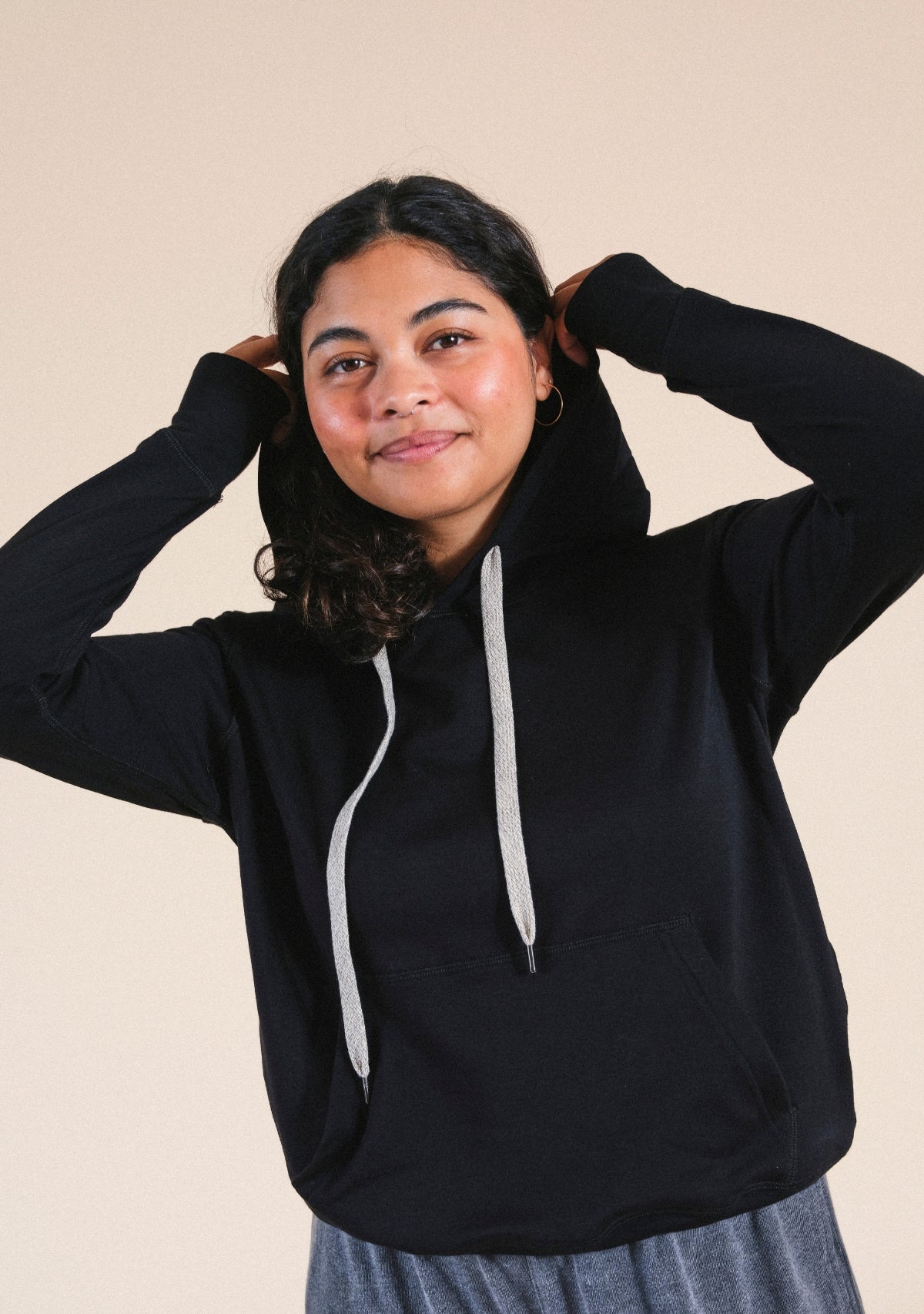 Women's Modal Black Hoodie with drawstrings sizes XS-3X eco-friendly made in the USA