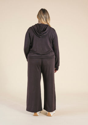 Plus size women's modal wideleg joggers in color Dark Chocolate sizes 1X-3X