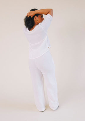 Poplinen x Simone Organic Cotton Gauze Long Wide Leg Pant in color Natural. women's sizes XS-3X