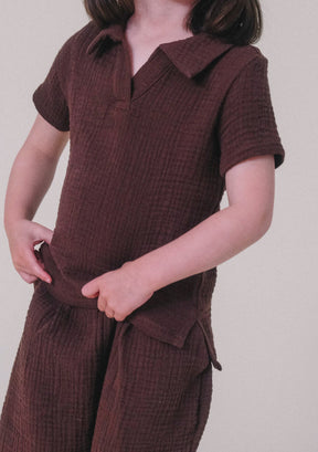 Summer Organic Cotton Gauze Toddler Matching Set color Brown. Sustainable clothes for toddlers made in California.